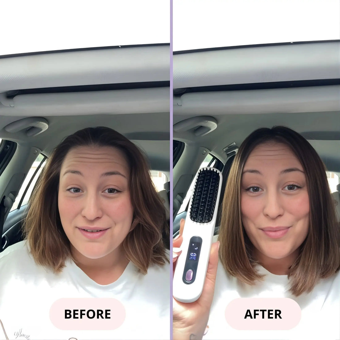 before and after hair smoothing with straightener brush